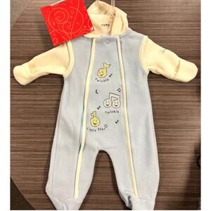 Vintage Baby Genius Pram Suit Romper Unisex 0-3M Footed Musical Notes Twinkle